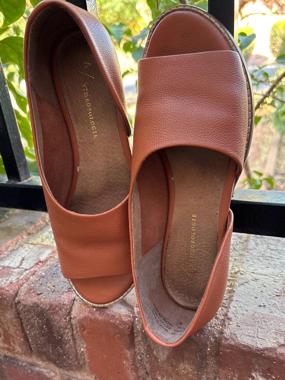 Anthropologie VALENCIA COGNAC Leather Peep-toe d-Orsay slip-on shoes 6 neutral